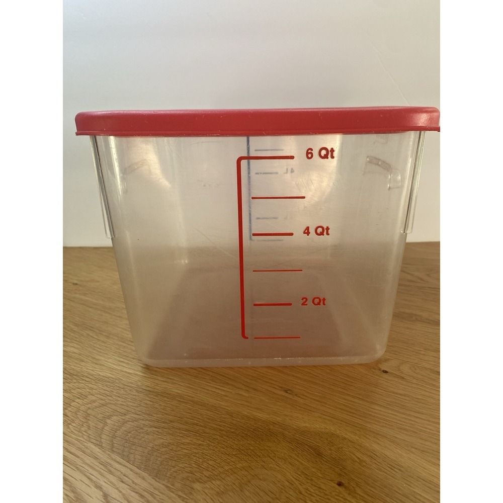 Rubbermaid Commercial Square Storage Container 6 Qt Clear Red Lid‎ Handles 6306